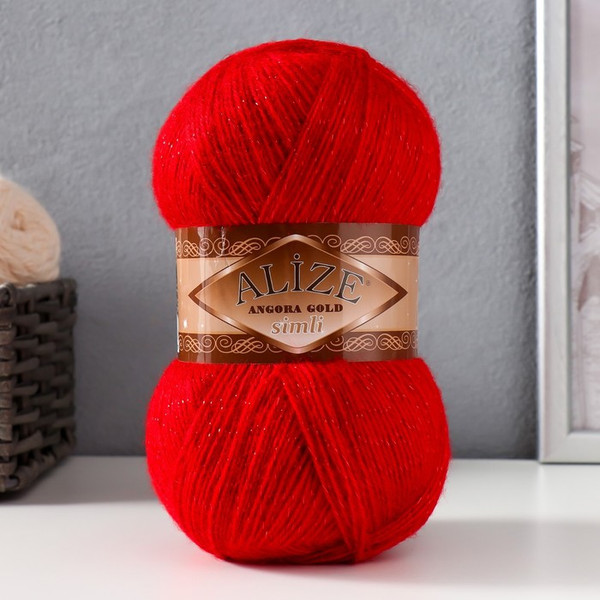Изображение товара Пряжа для вязания Alize Ангора Голд Симли 20% шерсть, 5% металлик, 75% акрил / 106 (500м, красный)