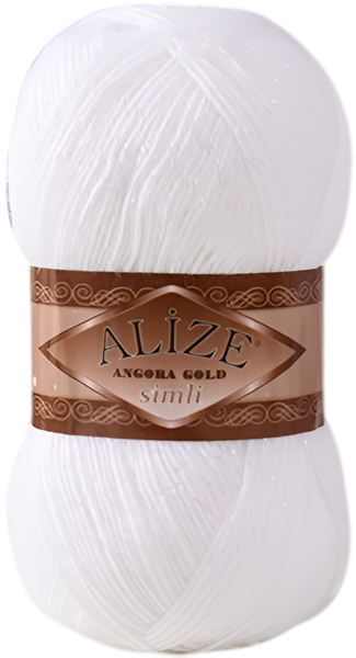 Изображение товара Пряжа для вязания Alize Ангора Голд Симли 20% шерсть, 5% металлик, 75% акрил / 55 (500м, белый)