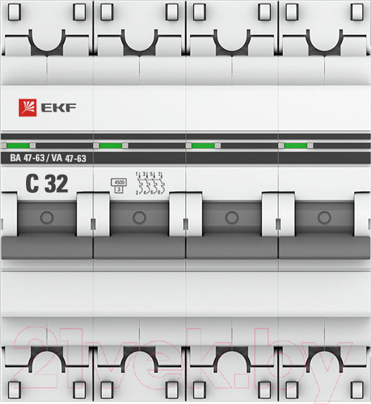 Изображение товара Выключатель автоматический EKF PROxima ВА 47-63 4P 32А (C) 4.5kA / mcb4763-4-32C-pro