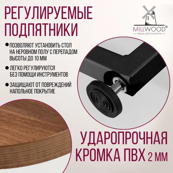 Изображение товара Обеденный стол Millwood Лофт Лондон раздвижной / D110-150x110x76 (дуб табачный Craft/металл черный)