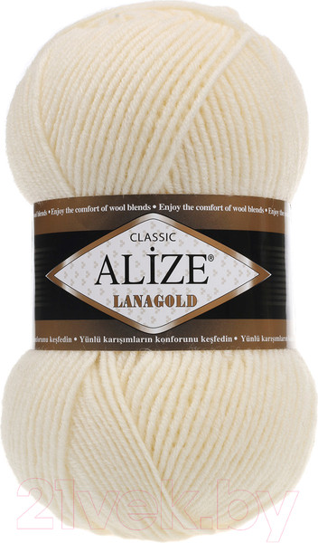 Изображение товара Пряжа для вязания Alize Lanagold 49% шерсть, 51% акрил / 01 (240м, кремовый)