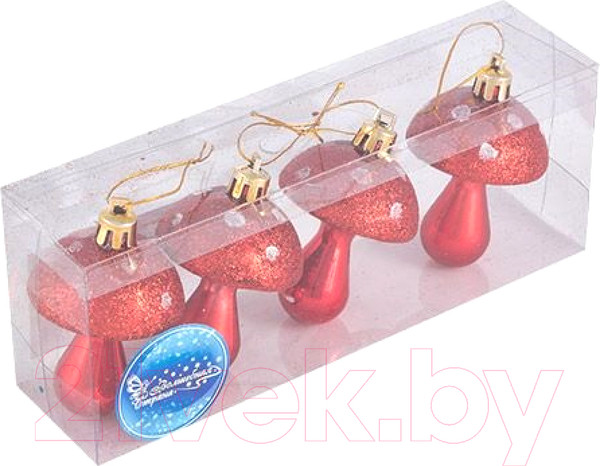 Изображение товара Набор елочных игрушек Волшебная страна Грибочки / 007452 (4шт, красный)