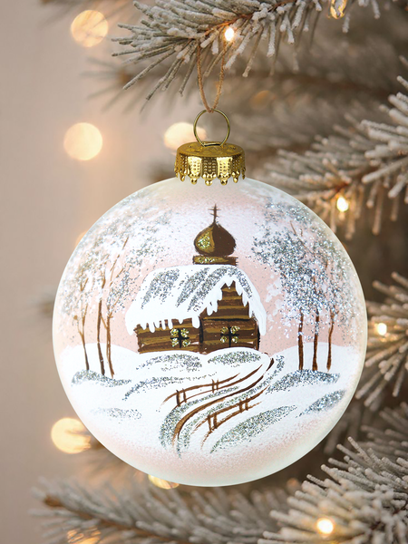 Изображение товара Шар новогодний Декарт Зимняя церквушка 8Ш0021 (8см, бежевый)