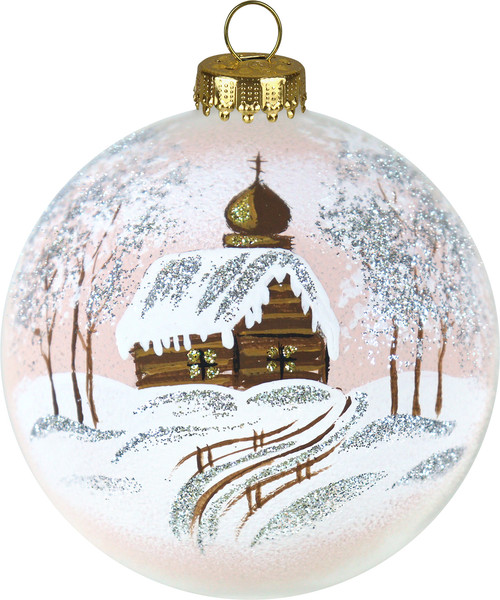 Изображение товара Шар новогодний Декарт Зимняя церквушка 8Ш0021 (8см, бежевый)