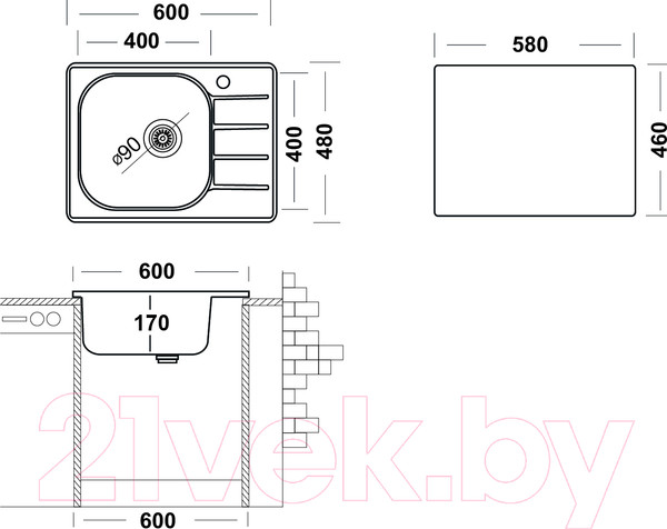 Изображение товара Мойка кухонная Ukinox Гранд GRM600.480-GT6K 2L (с сифоном S701)