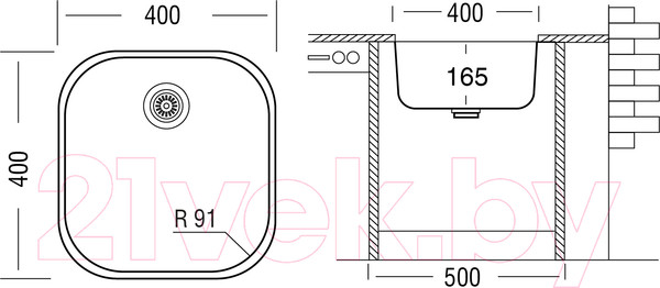 Изображение товара Мойка кухонная Ukinox Модерн MOD400.400-GT6C (с сифоном S701)
