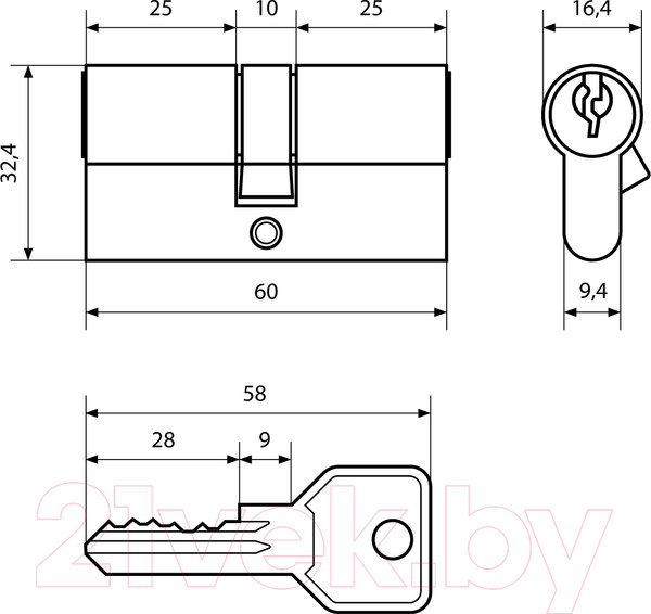 Изображение товара Цилиндровый механизм замка Стандарт Z.I.60-5K BP