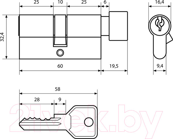 Изображение товара Цилиндровый механизм замка Стандарт Z.I.60В-5K BP