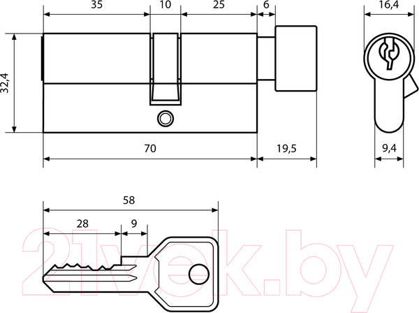 Изображение товара Цилиндровый механизм замка Стандарт Z.I.70В-5K 25Bx10x35 CP