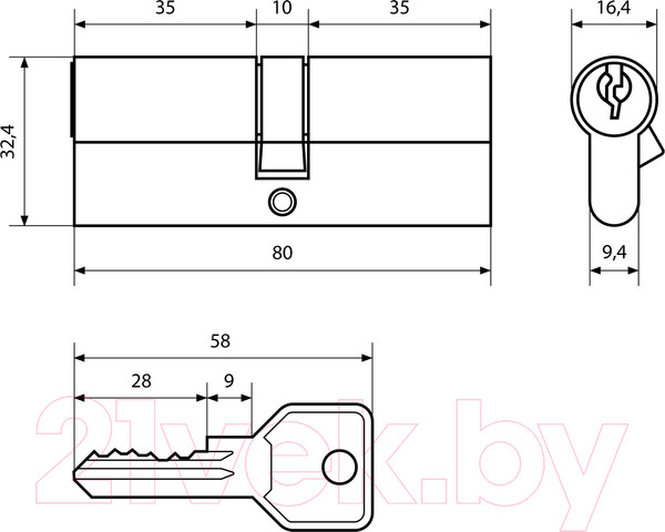Изображение товара Цилиндровый механизм замка Стандарт Z.I.80-5K CP