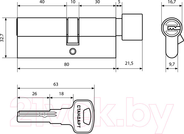 Изображение товара Цилиндровый механизм замка Стандарт F-02 80 (30Bx10x40) CP (хром)