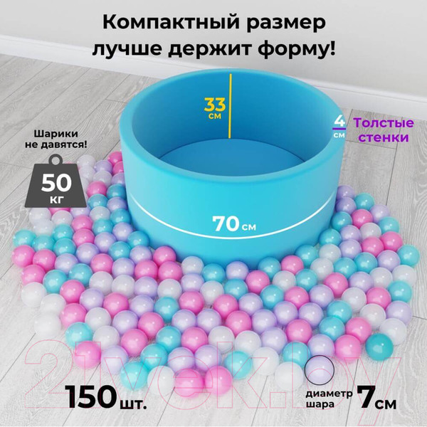 Изображение товара Сухой бассейн Romana Airpool Easy ДМФ-МК-02.53.03 (бирюзовый, 150 шариков ассорти с розовыми)