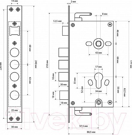 Изображение товара Замок врезной Стандарт ЗВ1-08A-B СТ