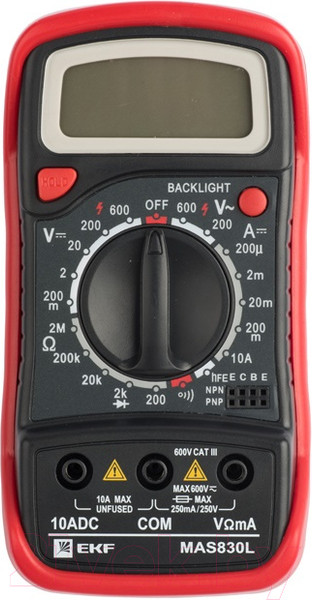 Изображение товара Мультиметр цифровой EKF MAS830L Expert In-180701-pm830L