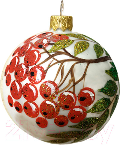 Изображение товара Шар новогодний Декарт Рябиновая ветка на морозе 8Ш0031 (8см, белый)