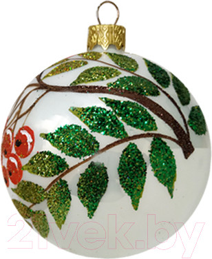 Изображение товара Шар новогодний Декарт Рябиновая ветка на морозе 8Ш0031 (8см, белый)
