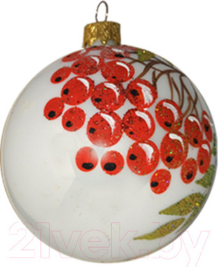 Изображение товара Шар новогодний Декарт Рябиновая ветка на морозе 8Ш0031 (8см, белый)