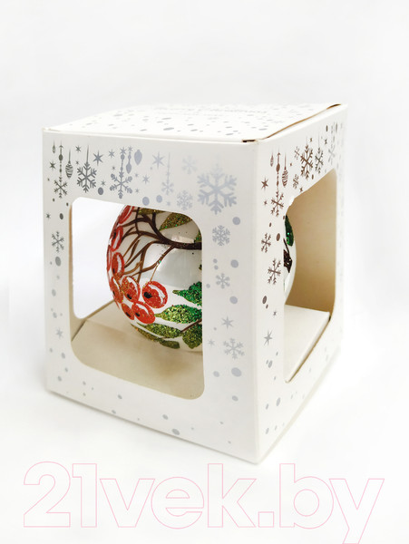 Изображение товара Шар новогодний Декарт Рябиновая ветка на морозе 8Ш0031 (8см, белый)