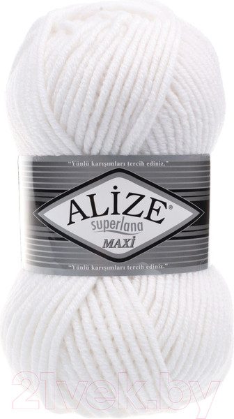 Изображение товара Пряжа для вязания Alize Superlana Maxi 25% шерсть, 75% акрил / 55 (100м, белый)