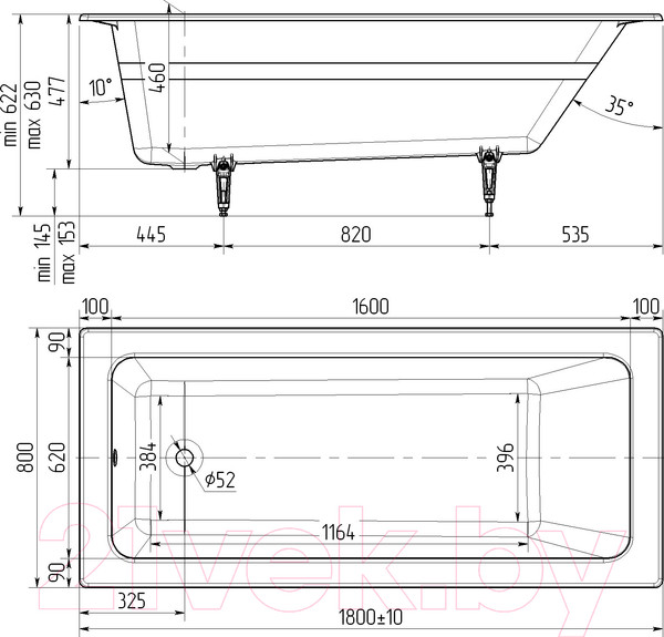 Изображение товара Ванна чугунная Универсал Оптима-У 180x80 (1 сорт, без ножек)