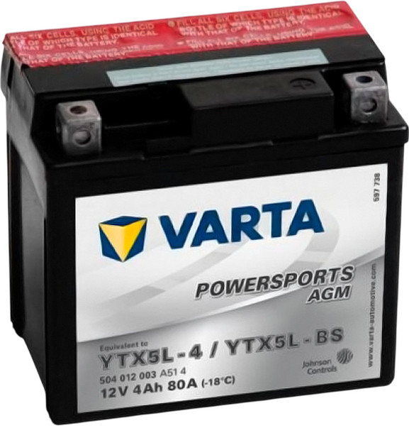 Изображение товара Мотоаккумулятор Varta Powersports AGM TX5L-BS / 504012008 (4 А/ч)