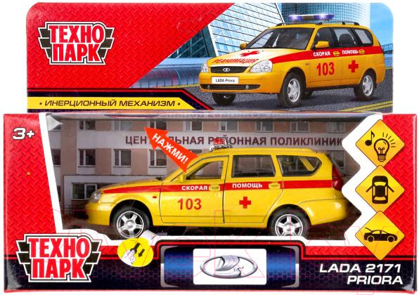 Изображение товара Автомобиль игрушечный Технопарк Lada Priora Реанимация / PRIORAWAG-12SLAMB-YE