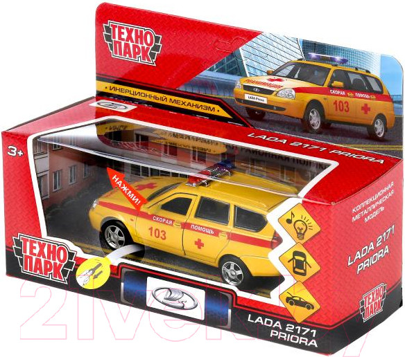 Изображение товара Автомобиль игрушечный Технопарк Lada Priora Реанимация / PRIORAWAG-12SLAMB-YE
