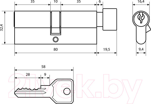 Изображение товара Цилиндровый механизм замка Стандарт Z.I.80В-5K (35Bx10x35) BP