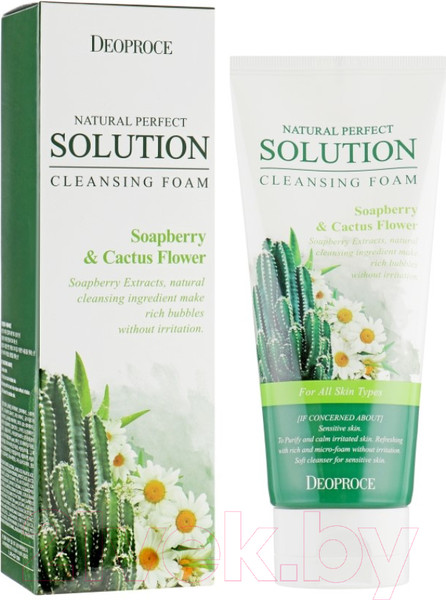 Изображение товара Пенка для умывания Deoproce Natural Perfect Solution с экстрактами кактуса и мыльного ореха (170г)