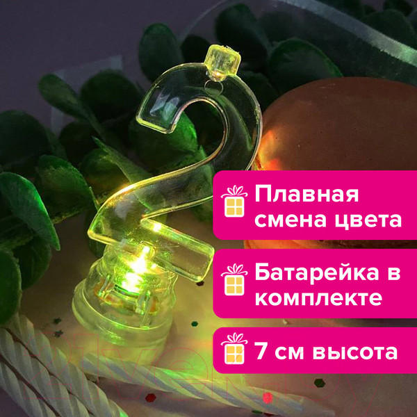 Изображение товара Набор свечей для торта Золотая сказка Цифра-подсвечник 2 / 591425