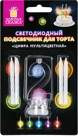 Изображение товара Набор свечей для торта Золотая сказка Цифра-подсвечник 2 / 591425