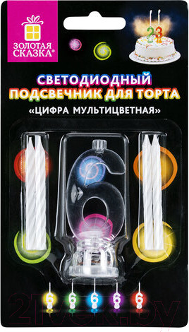 Изображение товара Набор свечей для торта Золотая сказка Цифра-подсвечник 6 / 591429