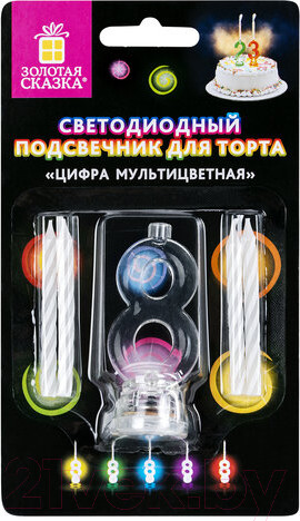 Изображение товара Набор свечей для торта Золотая сказка Цифра-подсвечник 8 / 591431