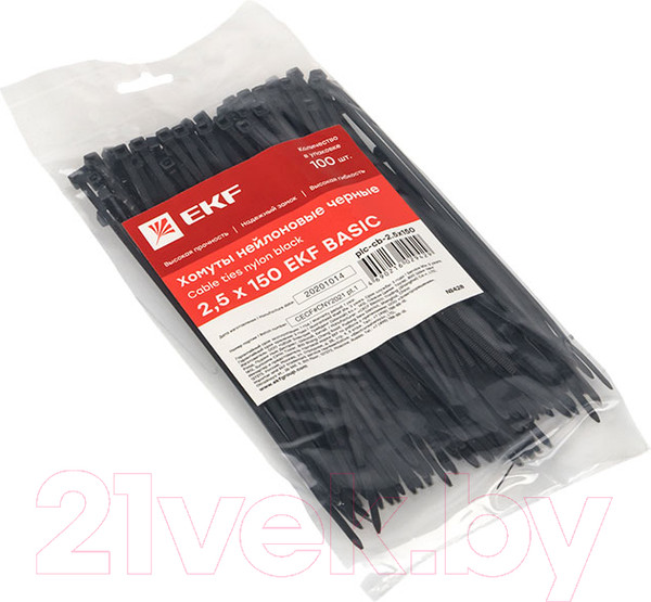 Изображение товара Стяжка для кабеля EKF Basic Plc-cb-2.5x150 (100шт, черный)