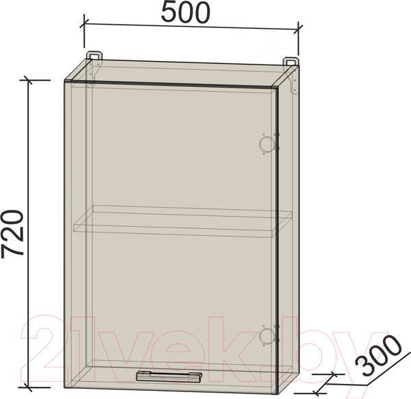 Изображение товара Шкаф навесной для кухни Интерлиния Компо ВШ50-720-1дв (дуб золотой)