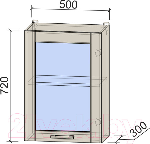 Изображение товара Шкаф навесной для кухни Интерлиния Компо ВШ50ст-720-1дв (дуб белый)