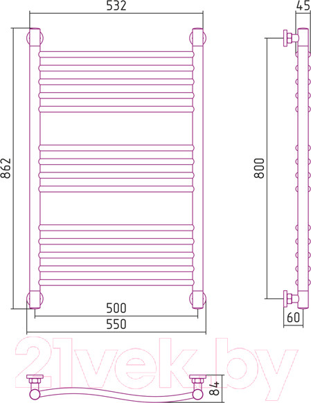 Изображение товара Полотенцесушитель водяной Сунержа Флюид+ 80x50 / 00-0222-8050