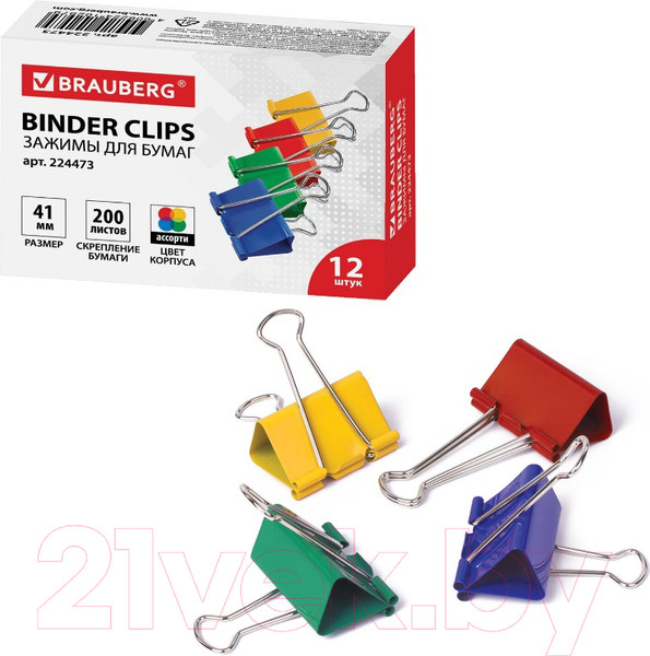 Изображение товара Зажим для бумаги Brauberg 224473 (12шт)