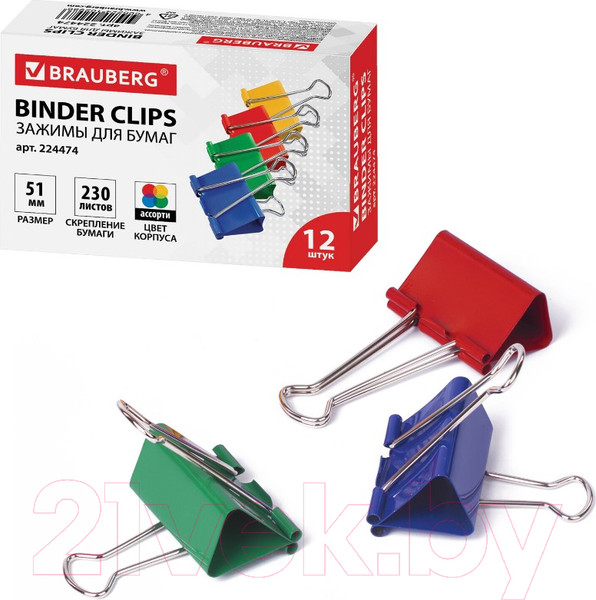 Изображение товара Зажим для бумаги Brauberg 224474 (12шт)