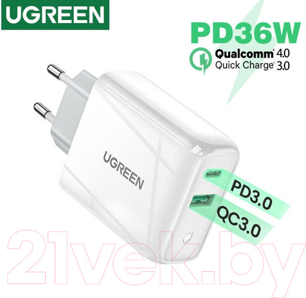 Изображение товара Зарядное устройство сетевое Ugreen CD170 / 60468 (белый)