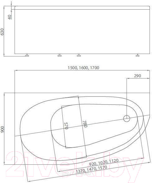 Изображение товара Ванна акриловая Aquatek Дива 160x90 R (с каркасом)