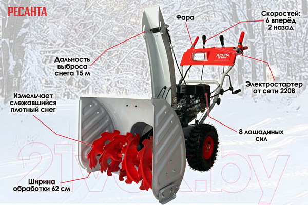 Изображение товара Снегоуборщик бензиновый Ресанта СБ 6000Э (70/7/34)