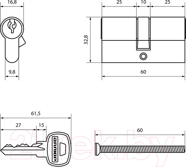 Изображение товара Цилиндровый механизм замка Аллюр A 60-6К CP (хром)