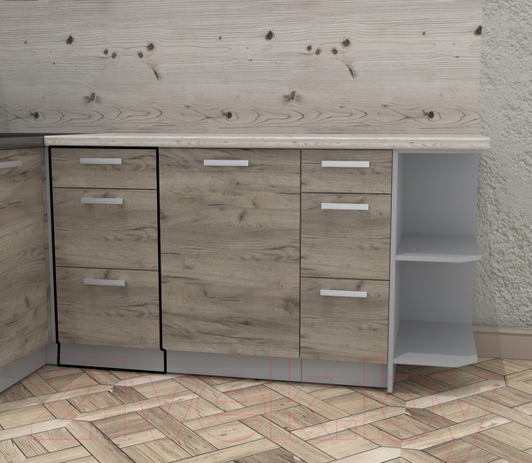 Изображение товара Шкаф-стол кухонный Интерлиния Компо НШ40рш3 1м+2б (дуб серый)