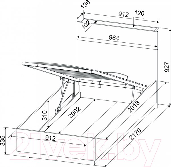 Изображение товара Односпальная кровать Интерлиния Loft LT-К90 90x200 (дуб золотой/антрацит)