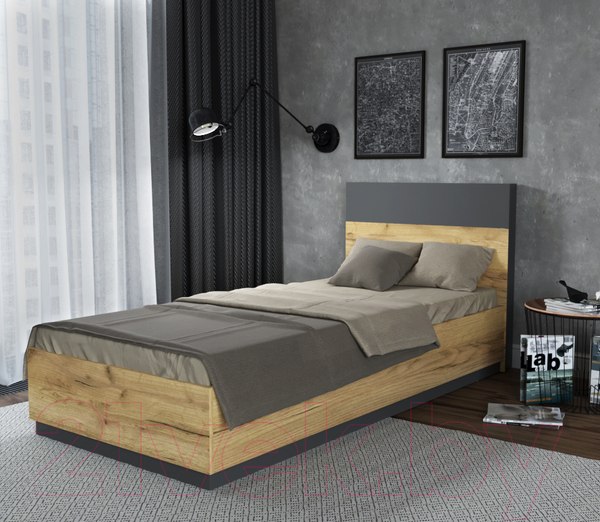 Изображение товара Односпальная кровать Интерлиния Loft LT-К90 90x200 (дуб золотой/антрацит)
