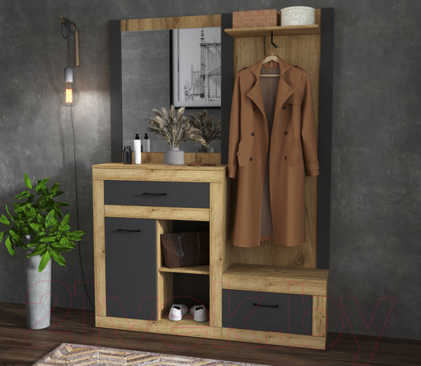 Изображение товара Секция в прихожую Интерлиния Loft LT-ШК2 (дуб золотой/антрацит)