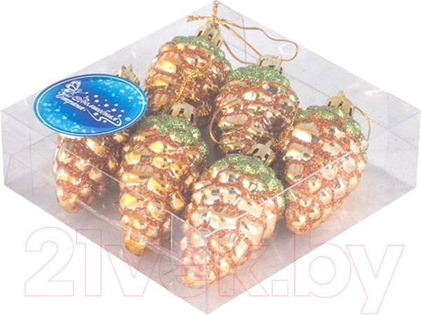 Изображение товара Набор елочных игрушек Волшебная страна Шишки / 007475 (6шт, золото)