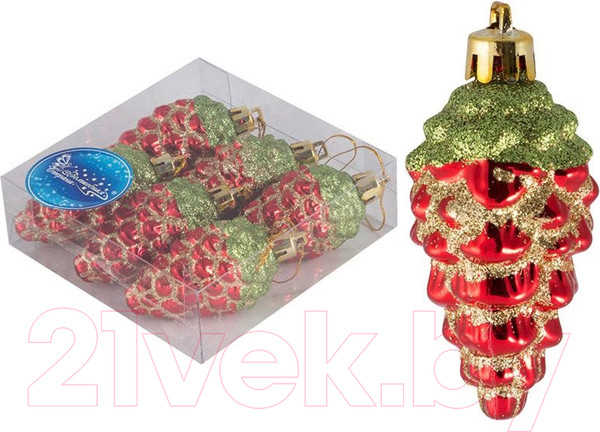 Изображение товара Набор елочных игрушек Волшебная страна Шишки / 007476 (6шт, красный)