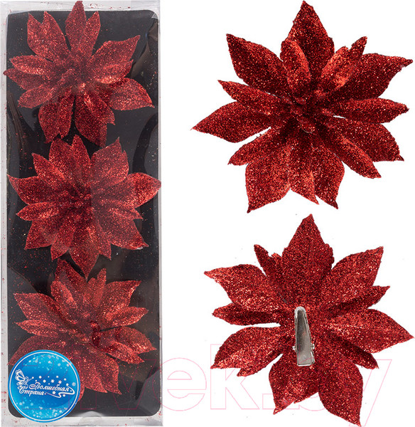 Изображение товара Набор елочных игрушек Волшебная страна Цветок / 007792 (3шт, красный)